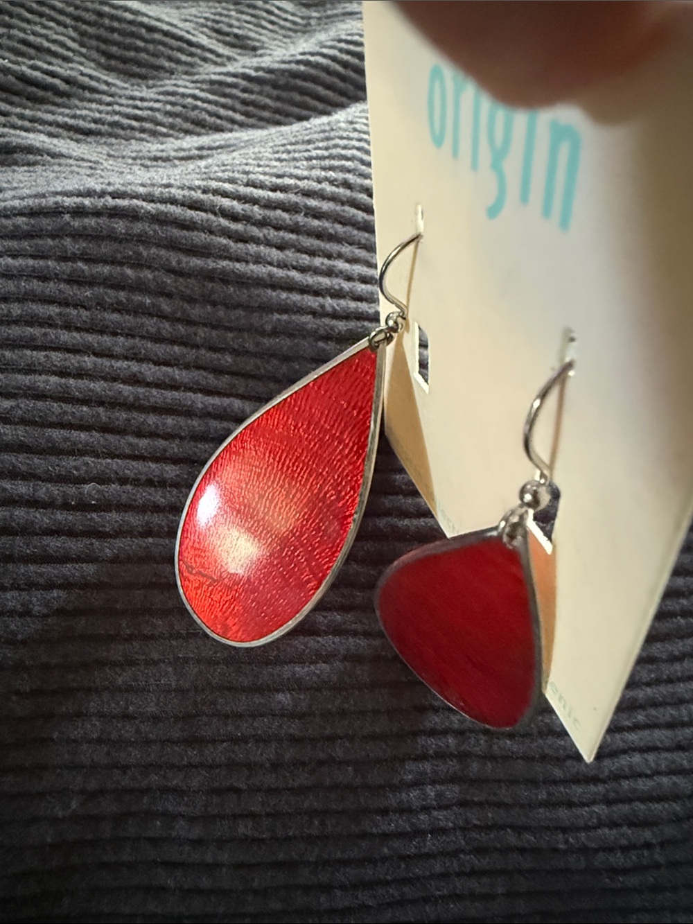Origins Bold Red Teardrop Dangle Earrings - Picture 3 of 5
